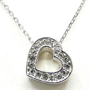 Swarovski Necklace Crystal Heart Pendant Rhodium Plated 16.25 - 18"